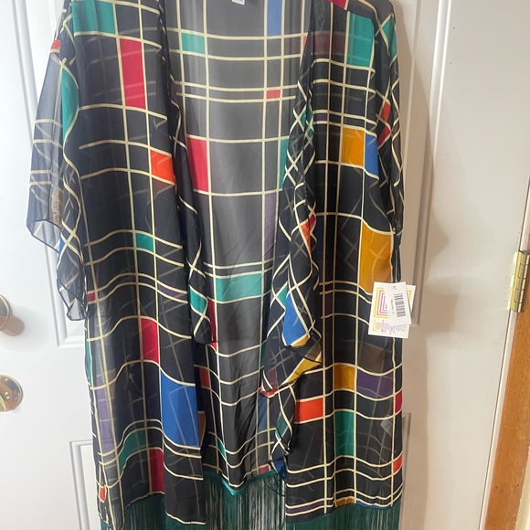 LuLaRoe Multicolor Plaid‎ Kimono Top - Picture 2 of 3
